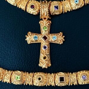 Ross-Simons 18K GP .925 silver Necklace, Bracelet, Cross multi color gemstones